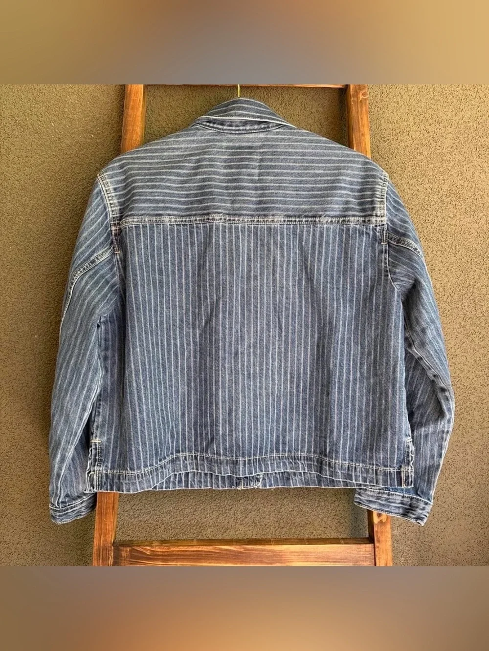 Old Navy Blue Pinstripe Workwear Denim Jacket - Picture 3 of 8